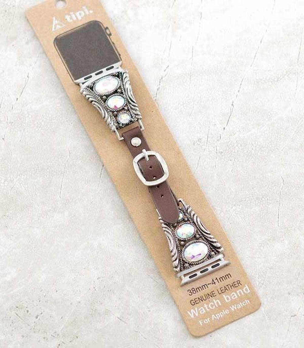 Western Style Watch Band - Silver AB Stone, 42-44 mm
